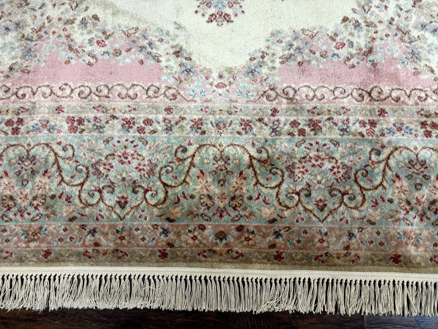 Karastan Kirman Rug Wool 8 By 12 Pastel Ivory Vintage Carpet Discontinued