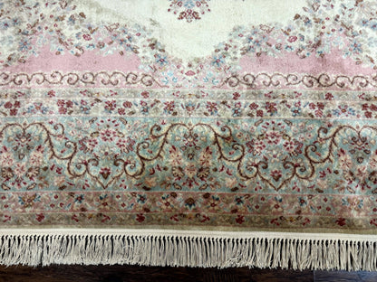 Karastan Kirman Rug Wool 8 By 12 Pastel Ivory Vintage Carpet Discontinued