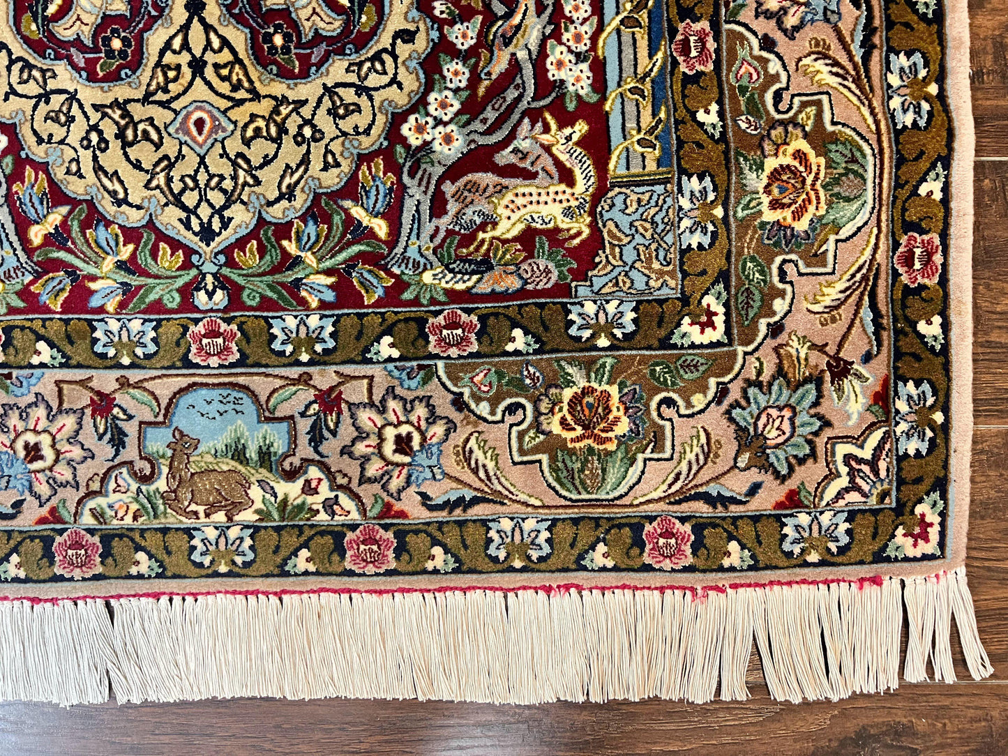 Marvelous Persian Isfahan Rug 3.7 x 5.6, Tree of Life and Animal Pictorials, Handmade Vintage Super Fine 600 KPSI, Kork Wool  Silk Highlights, Rare
