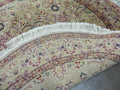 Handmade Indian Wool Rug 6ft Round Silk Accent Carpet With Rich Colors