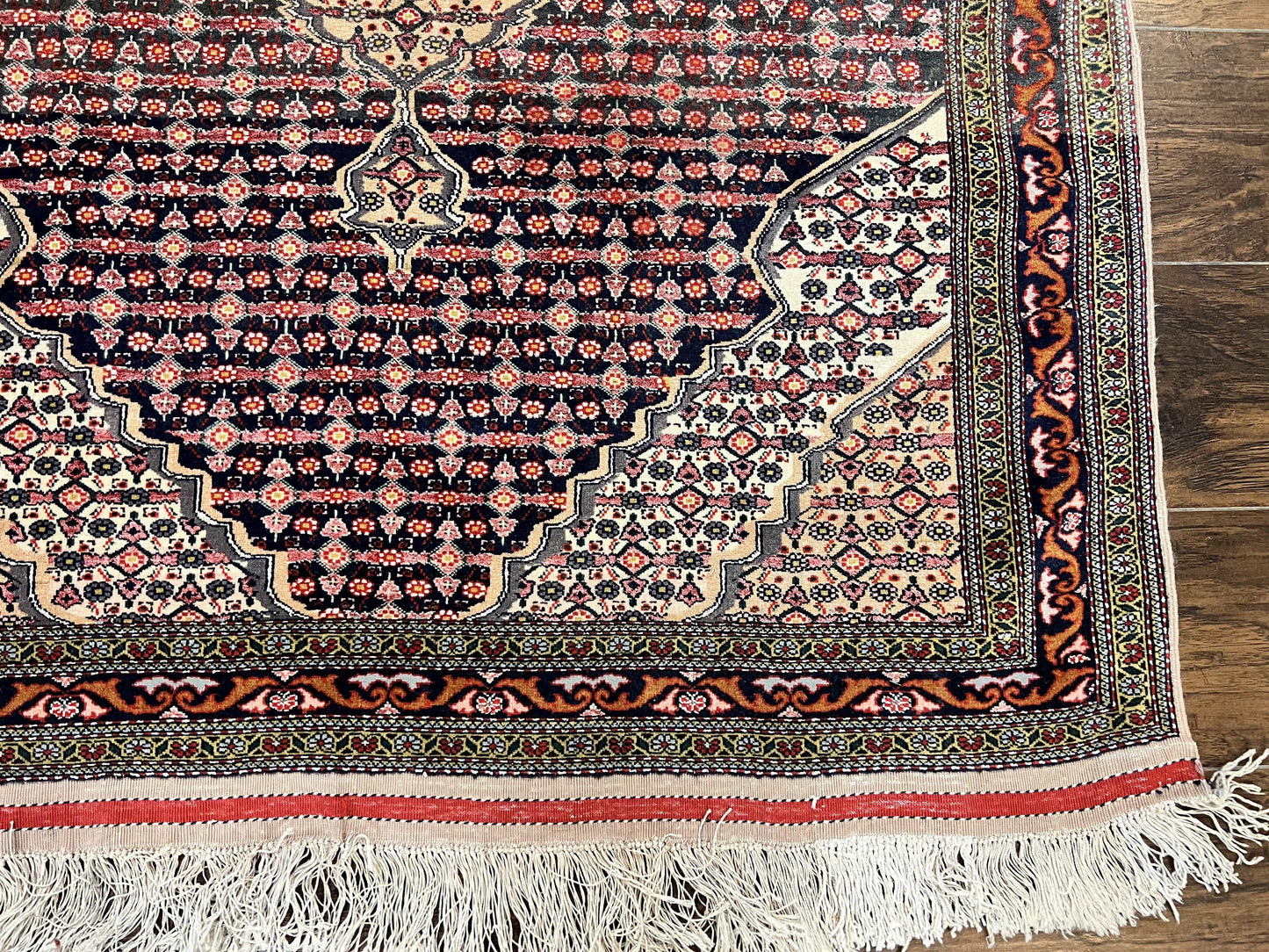 Afghan Rug Hand Knotted Wool Silk Highlights 4x5 Vintage Oriental Herati Pattern