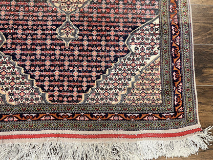 Afghan Rug Hand Knotted Wool Silk Highlights 4x5 Vintage Oriental Herati Pattern