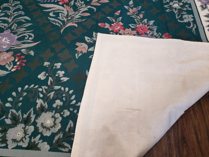 Chinese Needlepoint Rug 8x10 Vintage Green Handwoven Wool Carpet European Floral Living Room Rug