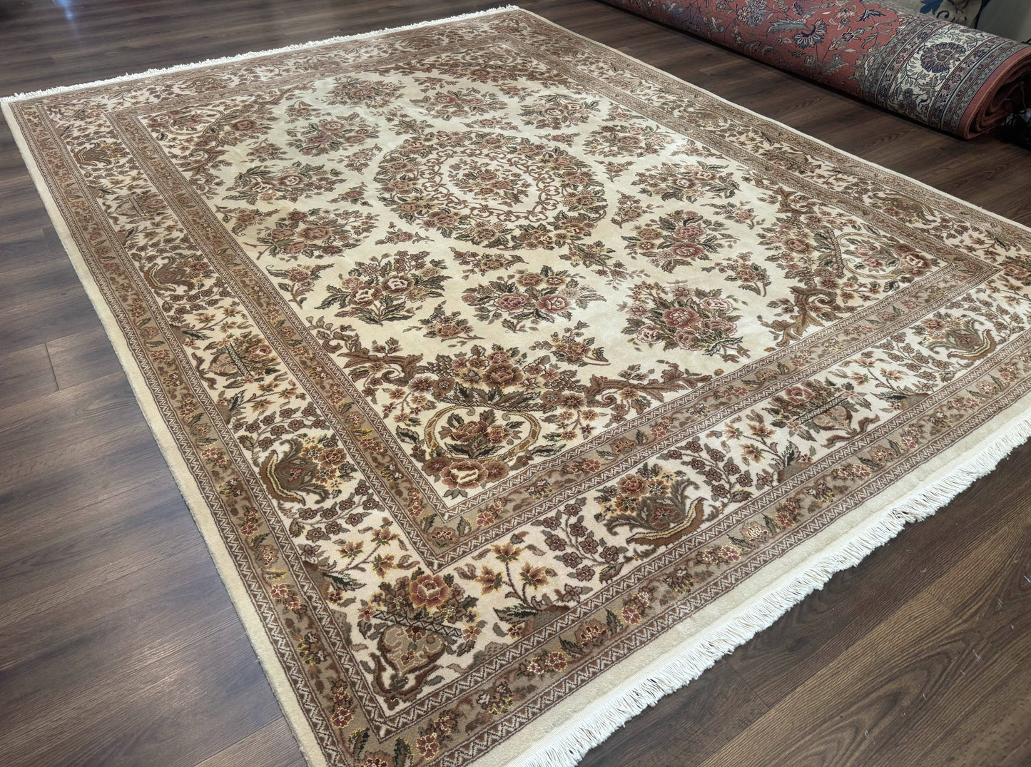 Sino Persian Rug 8x10, Floral, Elegant, Fine 225 KPSI, Beige, Wool & Silk