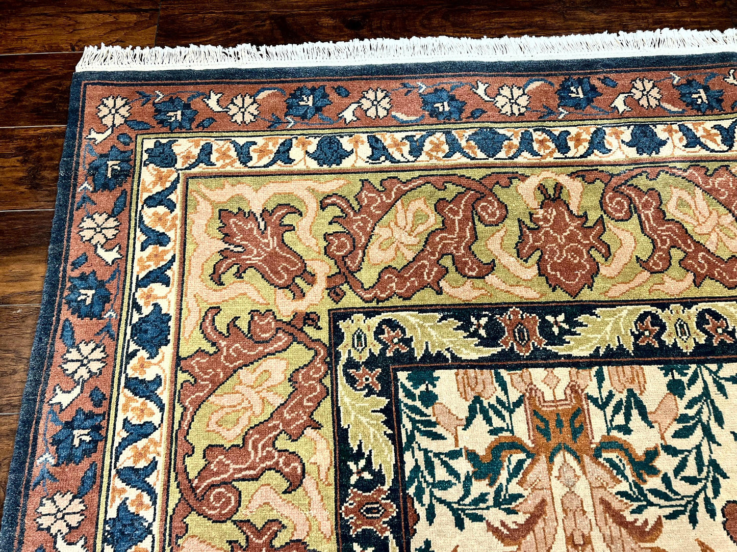 Handmade Vintage Wool Rug 10x13 Floral Birds Beige Couristan