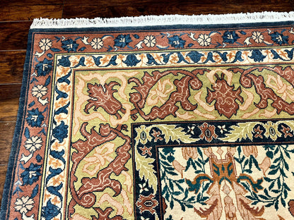 Handmade Vintage Wool Rug 10x13 Floral Birds Beige Couristan