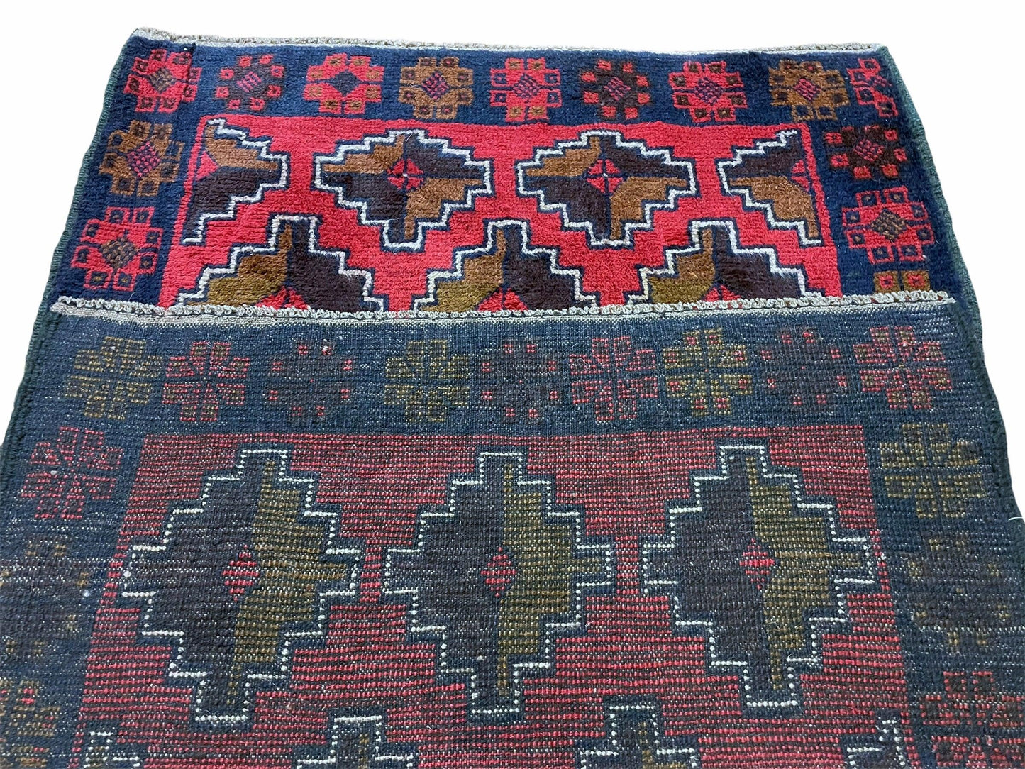 Balouchi Rug Vintage Handmade Afghan Wool Rug 3 By 4 Ft 7 In Red Brown Tribal Design