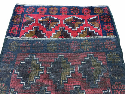 Balouchi Rug Vintage Handmade Afghan Wool Rug 3 By 4 Ft 7 In Red Brown Tribal Design