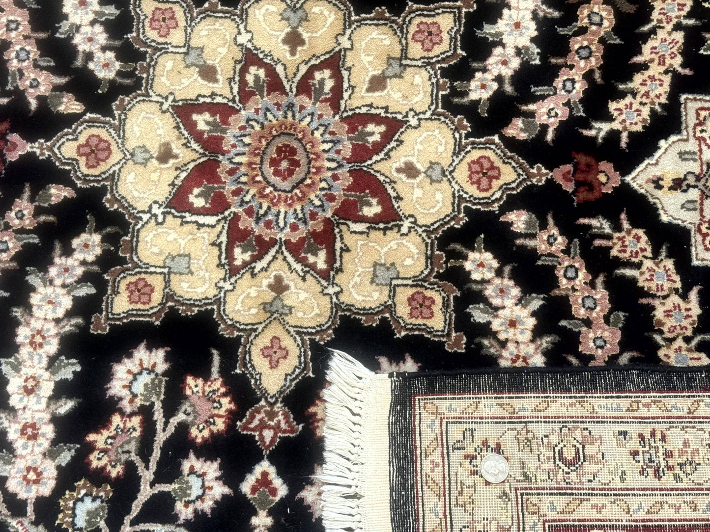 Sino Persian Rug 9x12 Wool Silk Handmade Allover Pattern Black Maroon