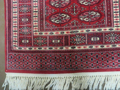 Turkoman Bokhara Vintage Rug 3x5 ft Hand Knotted Fine Wool Yamud Design Classic