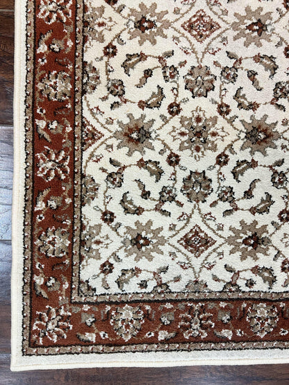 Runner Rug 2 x 7.6, Skinny Runner, Oriental Rug for Hallway, Ivory & Rust Red, Floral Allover