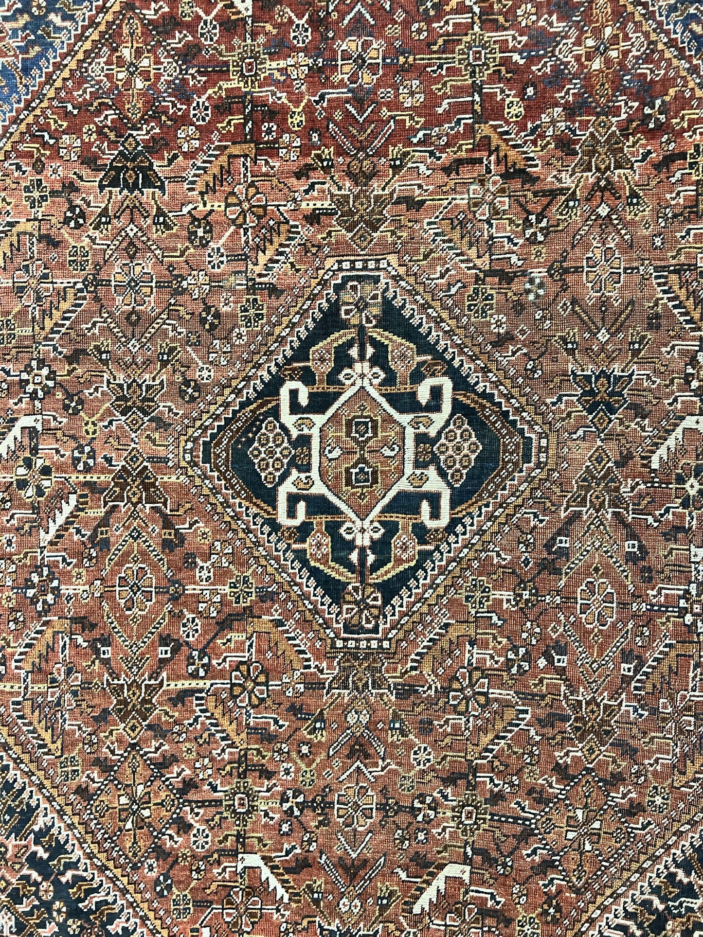 Antique Persian Shiraz Tribal Rug 6x8 Hand Knotted Wool Carpet Red Blue Geometric Design