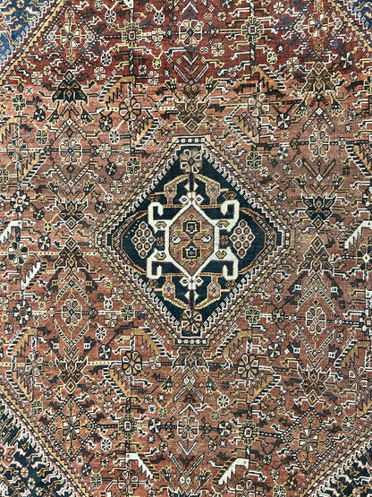 Antique Persian Shiraz Tribal Rug 6x8 Hand Knotted Wool Carpet Red Blue Geometric Design