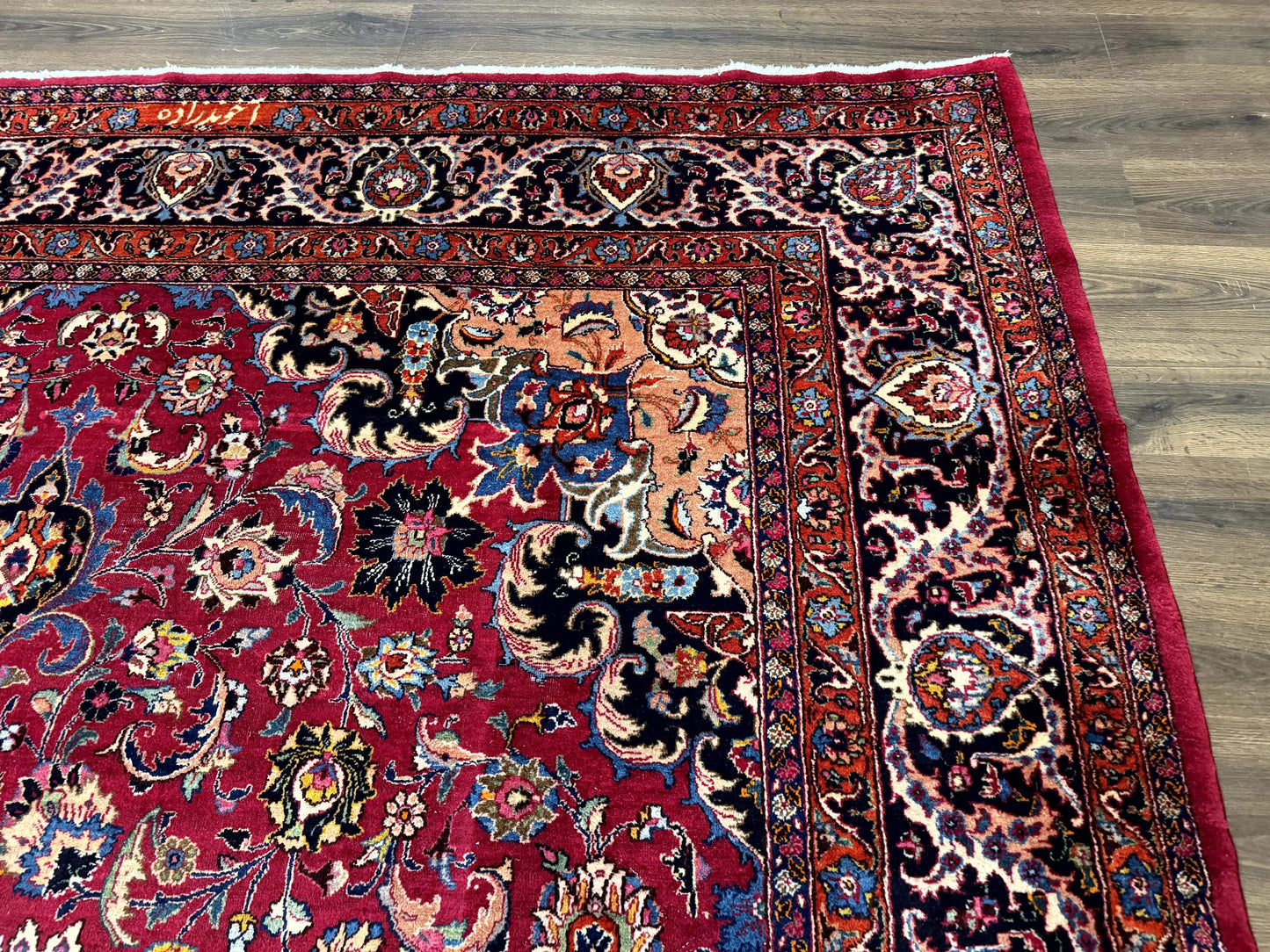 Red Persian Mashad Rug 10x13 - Floral Medallion Signed By Masterweaver