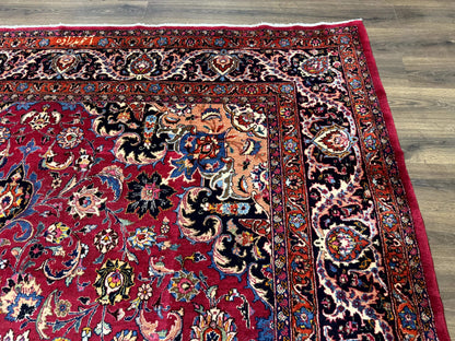 Red Persian Mashad Rug 10x13 - Floral Medallion Signed By Masterweaver
