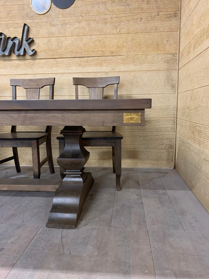 Herringbone Dining Table In Solid Wood With Custom Finish And Distressing Options