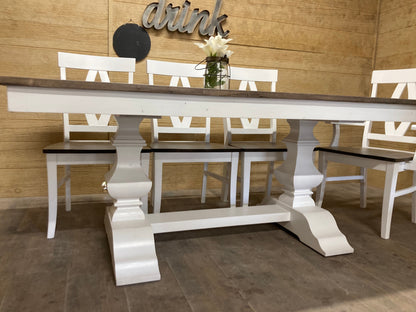 Herringbone Dining Table In Solid Wood With Custom Finish And Distressing Options