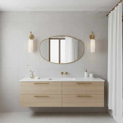 Belle Cloud mirror styled above a modern bathroom vanity