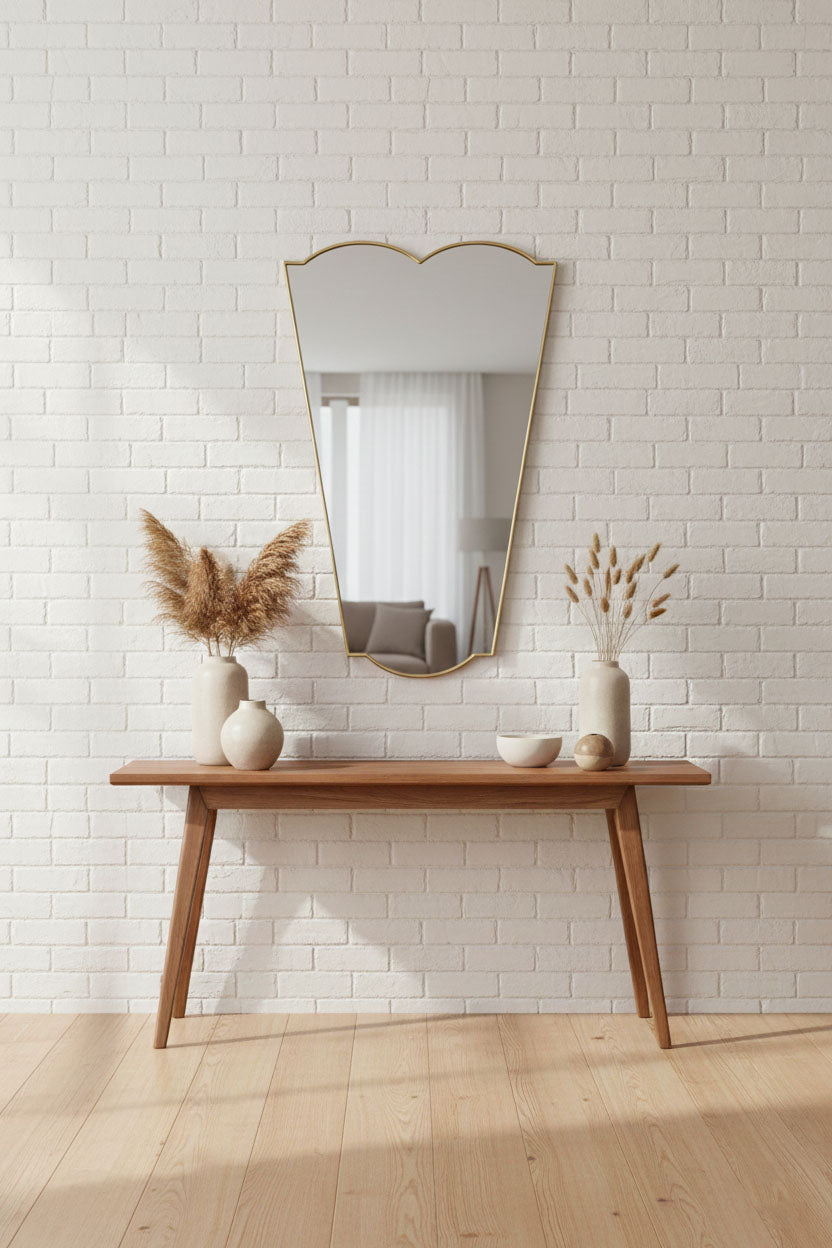 Decorative brass bathroom mirror