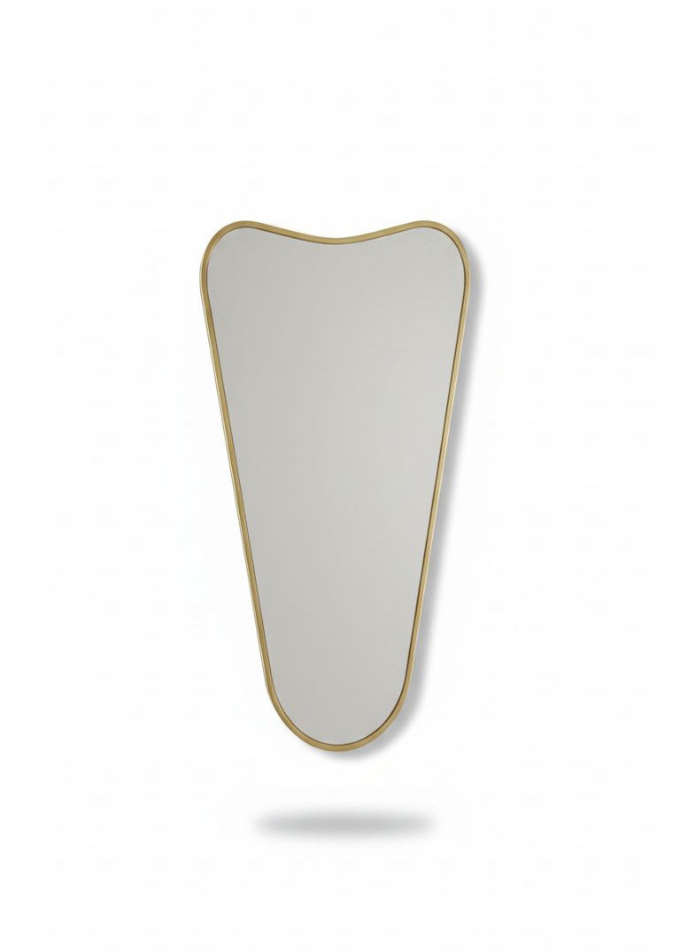 Soft Cone mirror with handcrafted brass frame on white background