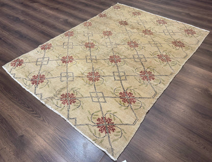Turkish Rug 5x6 Oushak Carpet Beige Hand Knotted Wool Area Rug