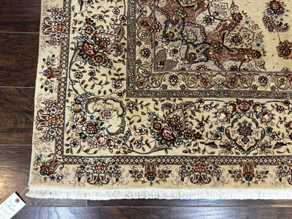 Sino Persian Rug 8x10, Wool and Silk Highlights, 290 KPSI, Floral Medallion