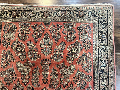 Antique Persian Sarouk Rug 4x7, Hand Knotted Wool Red Persian Carpet, Floral, Fine 300 KPSI