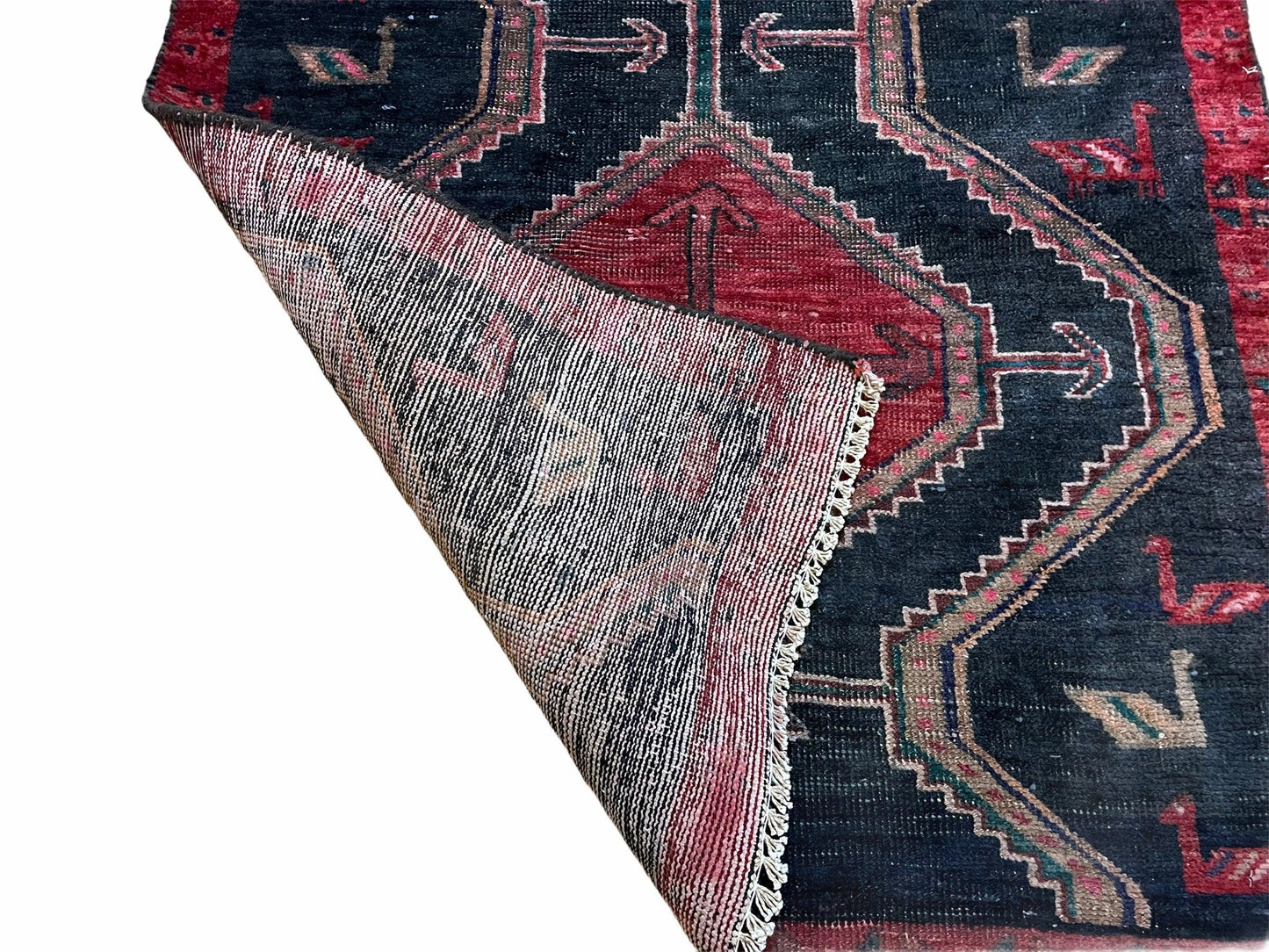 Handmade Wool Tribal Runner Rug 3X7 Geometric Boho Red Blue Organic Dyes