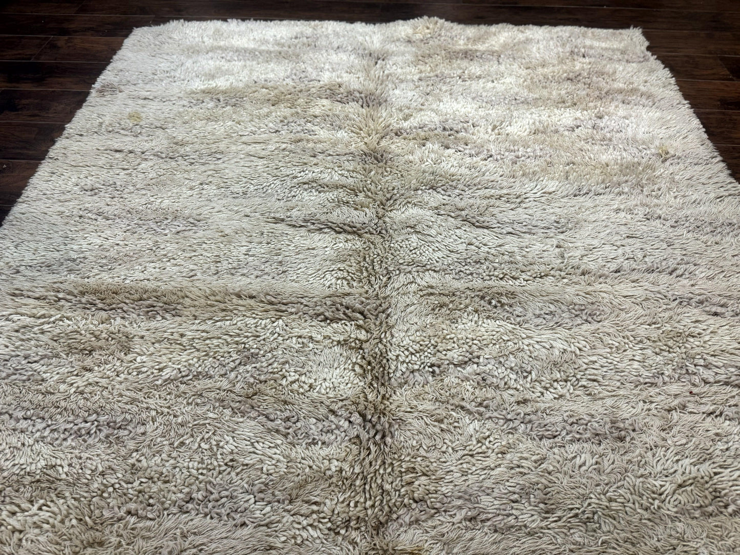 European Rya Shag Rug 6.6 x 9.7 Beige Fluffy Vintage Area Rug
