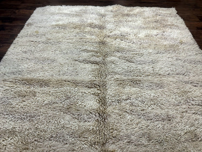 European Rya Shag Rug 6.6 x 9.7 Beige Fluffy Vintage Area Rug