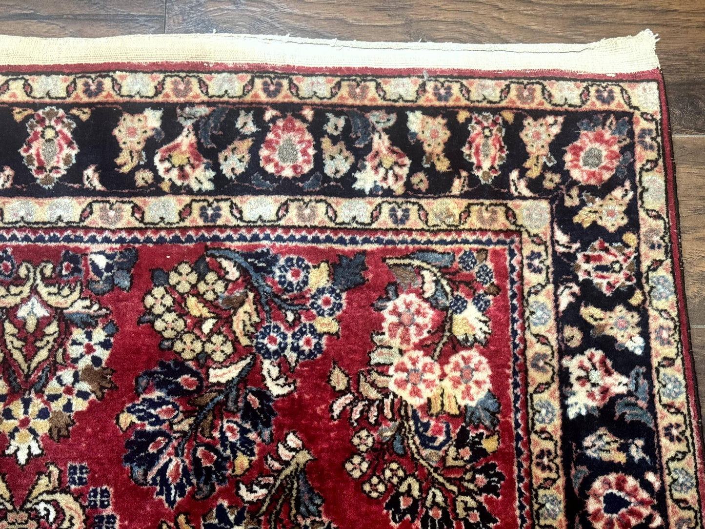 Antique Persian Sarouk Rug 4x7 Floral Red Wool Carpet 1920s