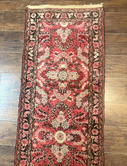 Persian Hamadan Runner Rug 2 x 13.6 – Red Floral Wool Hallway Carpet