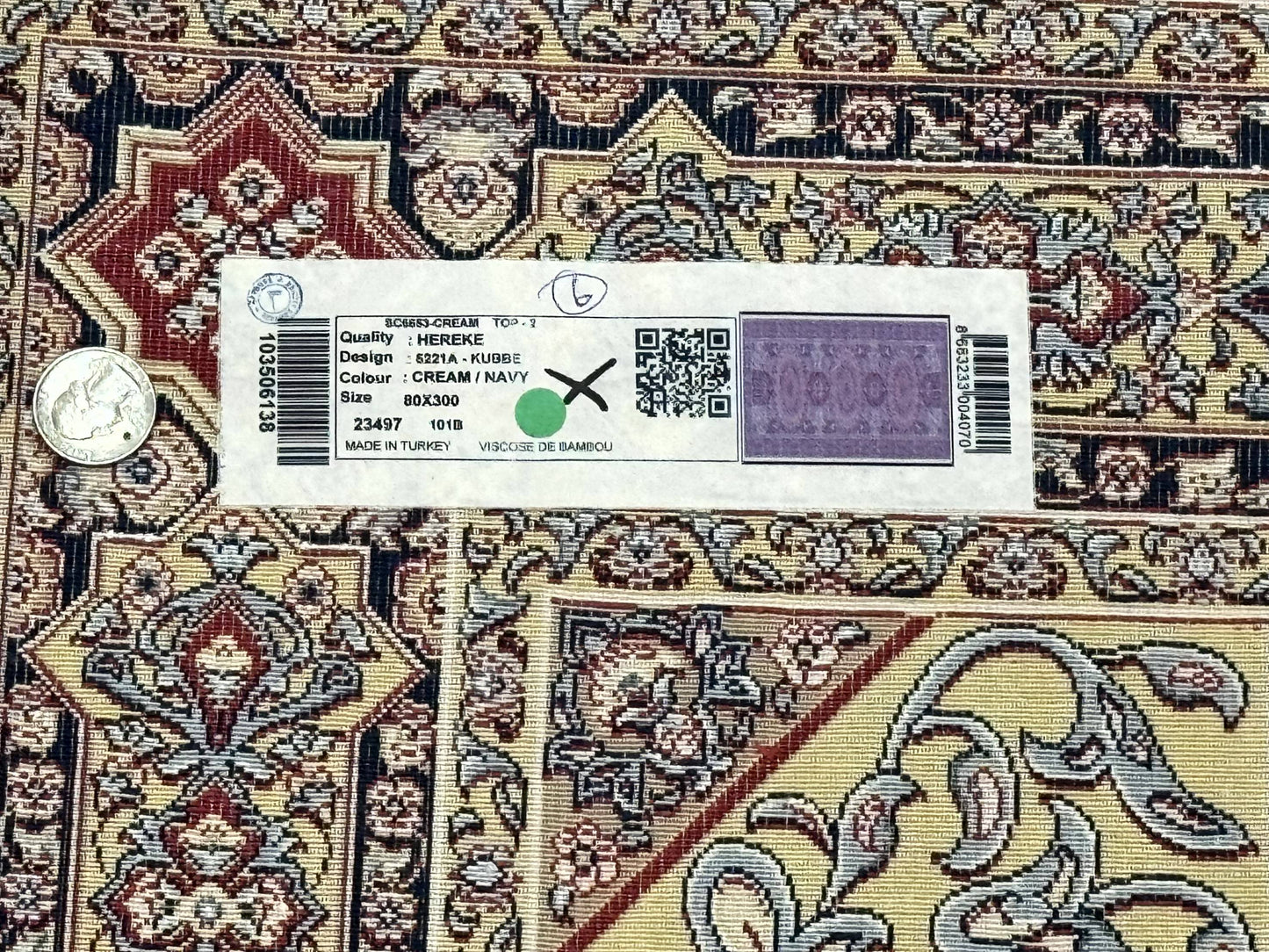 Turkish Silk Runner Rug 2.6 x 10, Dome Design, Hereke Runner, Bamboo Silk, New