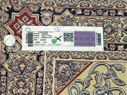 Turkish Silk Runner Rug 2.6 x 10, Dome Design, Hereke Runner, Bamboo Silk, New