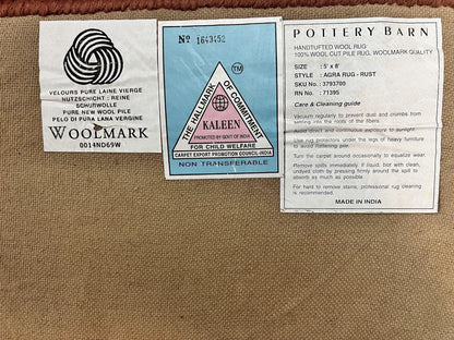 Vintage Hand Tufted Wool Silk Rug 5x8 Rust And Maroon Area Carpet