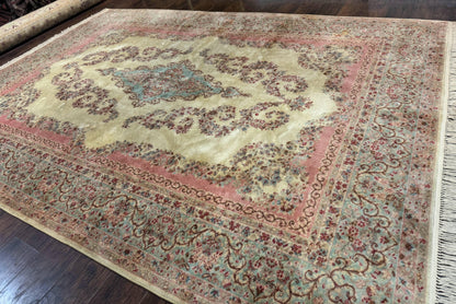 Karastan Kirman Rug Wool 8 By 12 Pastel Ivory Vintage Carpet Discontinued