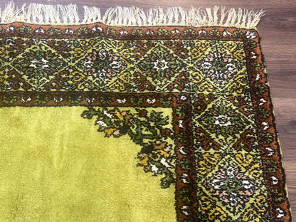 Moroccan Rug 6x8 Vintage Lime Green Wool Carpet Hand Knotted