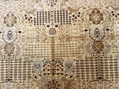 Pakistani Carpet 9x12, Finely Hand Knotted 270 KPSI, Cream, Allover Pattern