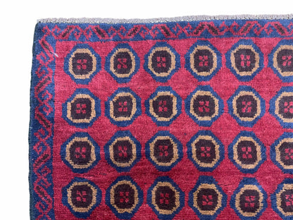Balouchi Rug Vintage Handmade Tribal Wool Area Rug Afghan Red Beige Blue 3x4ft