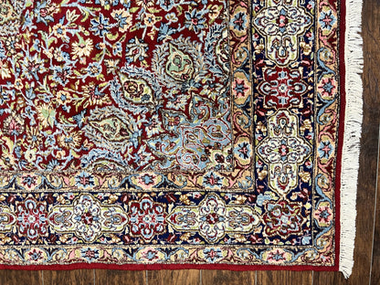 Persian Rug 7x10 Hand Knotted Wool Floral Medallion Kirman Semi Antique Vintage