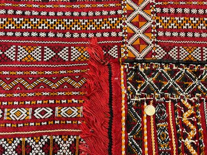 Moroccan Kilim Rug 4x8 Flatweave Bohemian Wool Area Rug In Red Ivory Orange