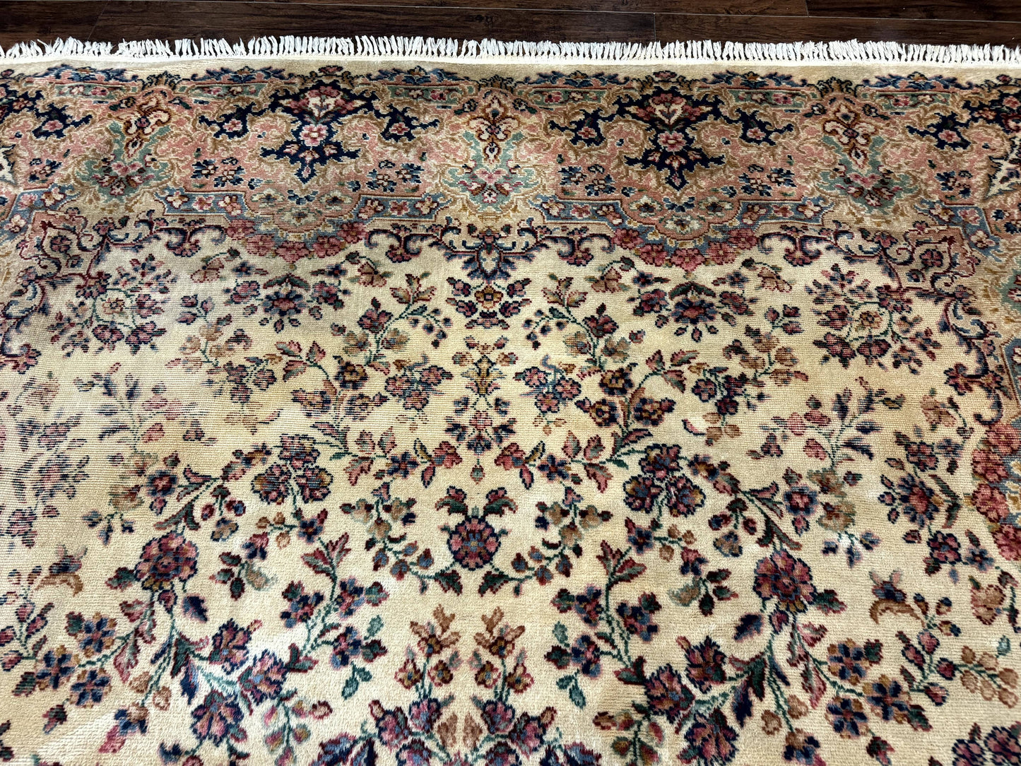 Karastan Kirman Wool Rug Antique 8.8x12 Lanamar Floral Ivory