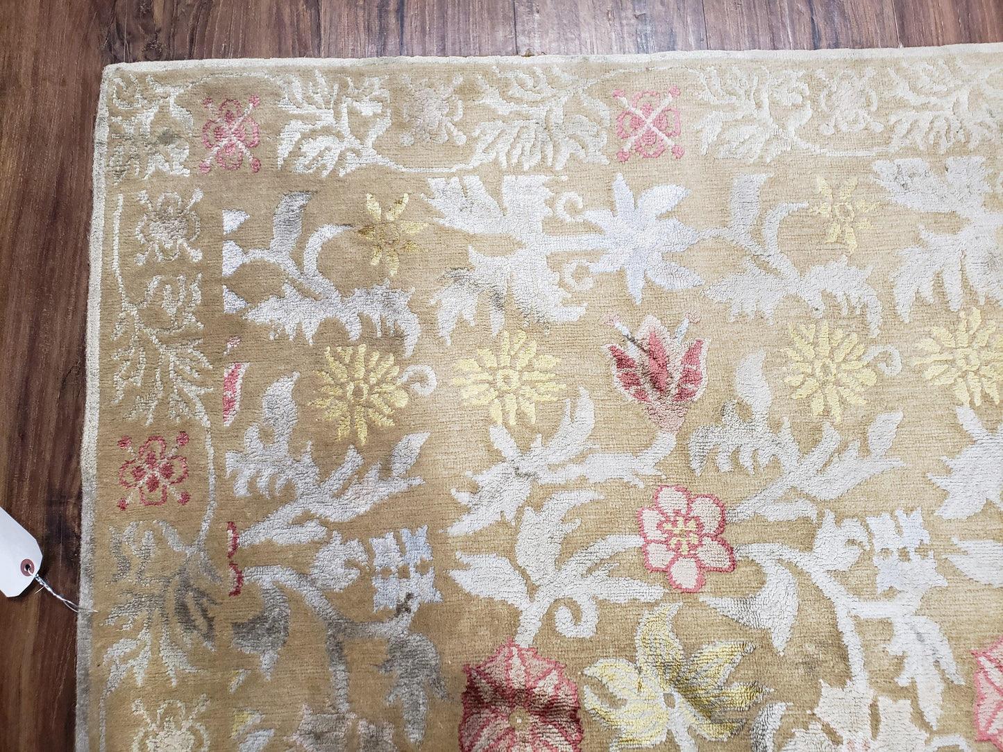 Modern Tibetan Rug 6x9, Wool and Silk Tibetan Rug, Handmade Tibetan Rug, Silk Flowers, Contemporary Rug, Soft Rug, Tibetan Area Rug, Tan