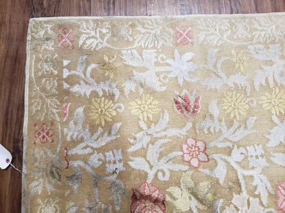 Modern Tibetan Rug 6x9, Wool and Silk Tibetan Rug, Handmade Tibetan Rug, Silk Flowers, Contemporary Rug, Soft Rug, Tibetan Area Rug, Tan