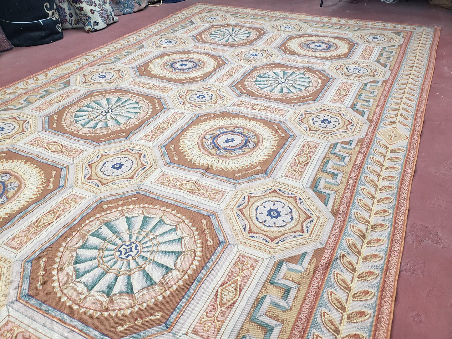 New Chinese Needlepoint Rug 8x14 - 9x14, French European Panel Design, Elegant Dining Room Rug, Flatweave Hand Woven Carpet, Handmade, Wool