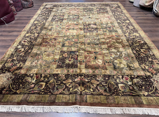 Indo Persian Rug 8.6 x 12 Panel Design Vintage Soft Wool Pile Multicolor