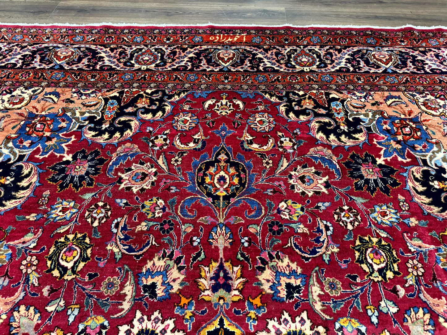 Red Persian Mashad Rug 10x13 - Floral Medallion Signed By Masterweaver