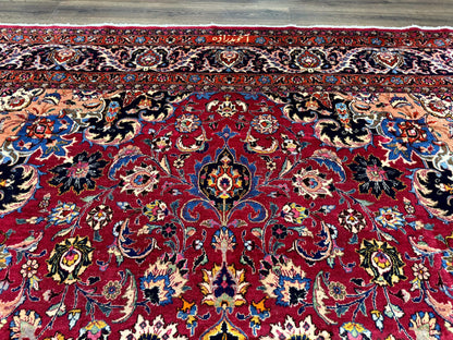 Red Persian Mashad Rug 10x13 - Floral Medallion Signed By Masterweaver