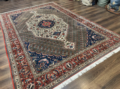 Persian Rug 7x10, Bakhtiari Saman Rug, Unique Design and Colors, Ivory Red Blue, Large Tribal Rug