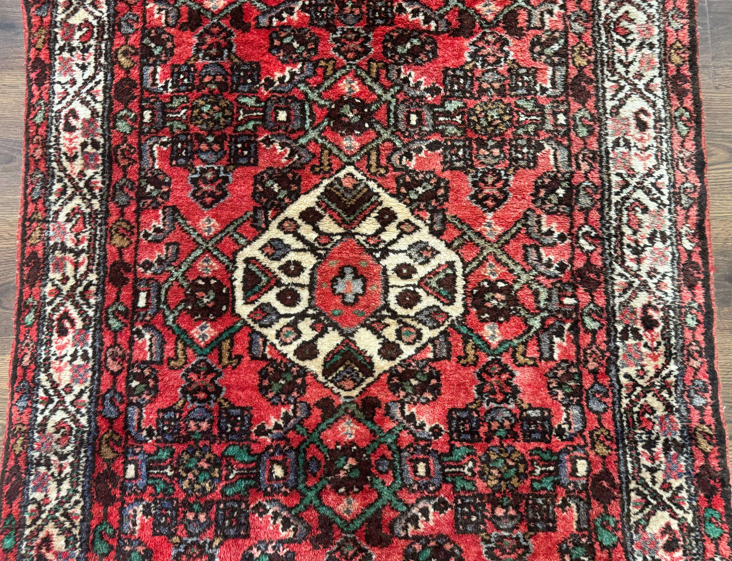 Persian Runner Rug 3x10, Wool Hand Knotted Hallway Rug 3 x 10 ft, Red and Ivory, Hamadan Angelas Runner